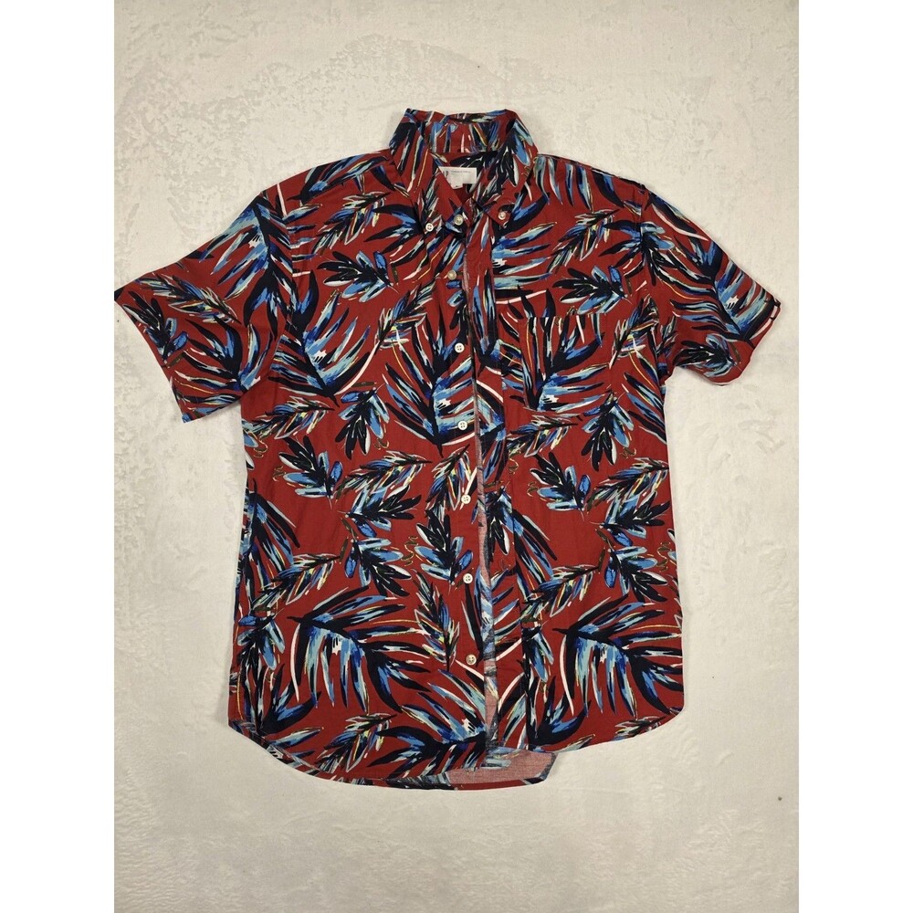 Gap Men's Hawaiian button-down shirt  a vibrant red and blue tropical leaf print